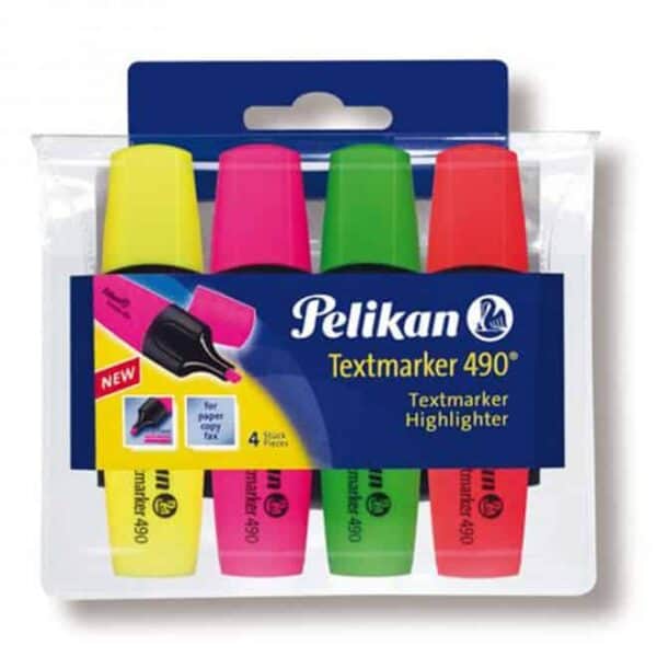 Premium Pelikan Text Marker 490 Highlighter Set - 4 Vibrant Colors, Chisel Tip, Non-Bleed Ink, Long-Lasting for Office and School Supplies