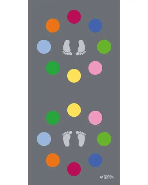 a colorful dots and footprints
