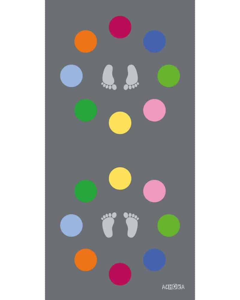 A colorful dots and footprints