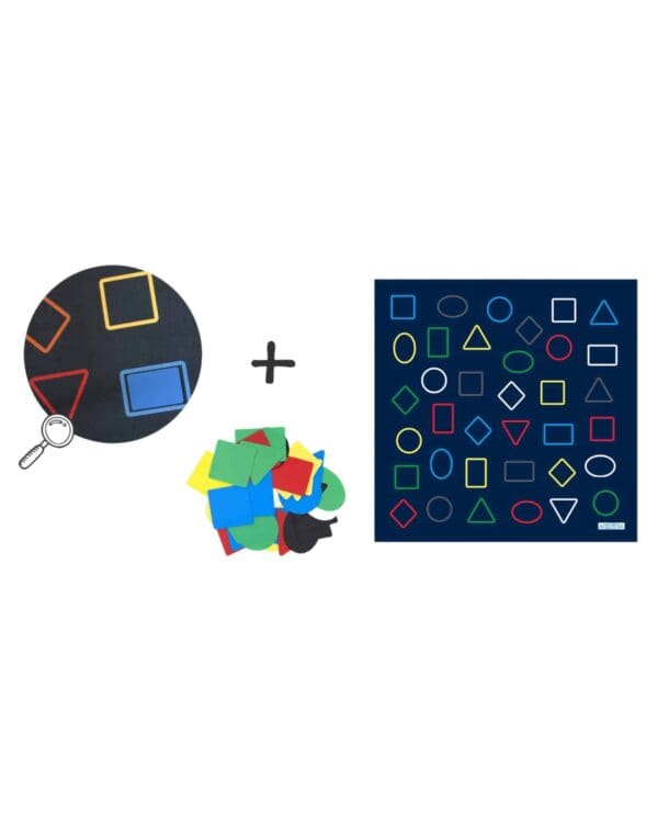 a group of colorful shapes and a puzzle