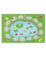 a cartoon of a pond with water and flowers