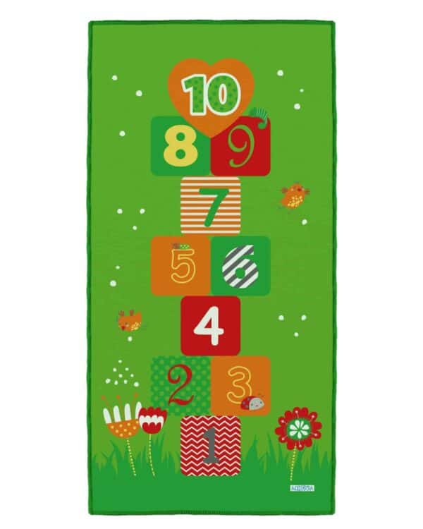 a green and orange rectangular object with numbers