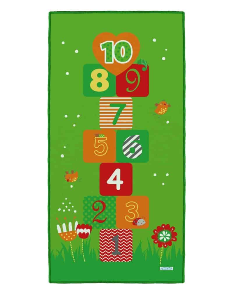 a green and orange rectangular object with numbers