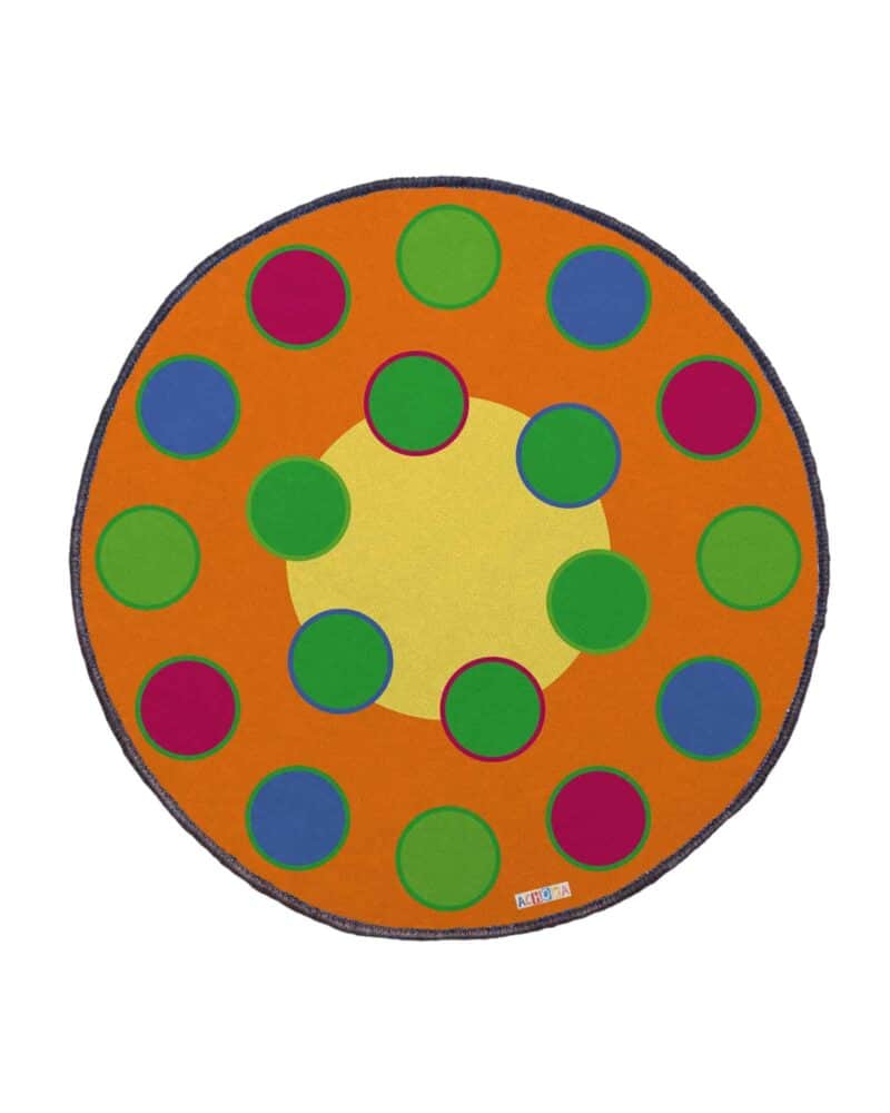 A rug with colorful circles