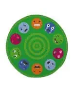 a green circle with different colored faces