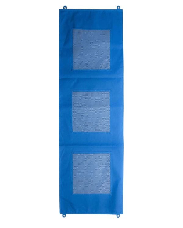 a blue rectangular object with holes