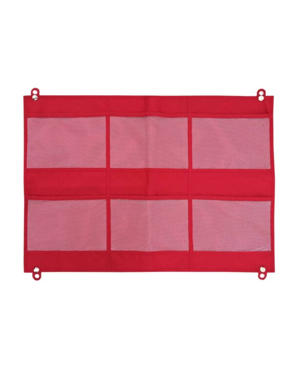 a red and white cloth with holes