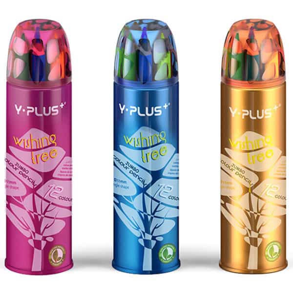 Y-Plus Forest Triangle 12 Jumbo Colored Pencils In Metal Tube