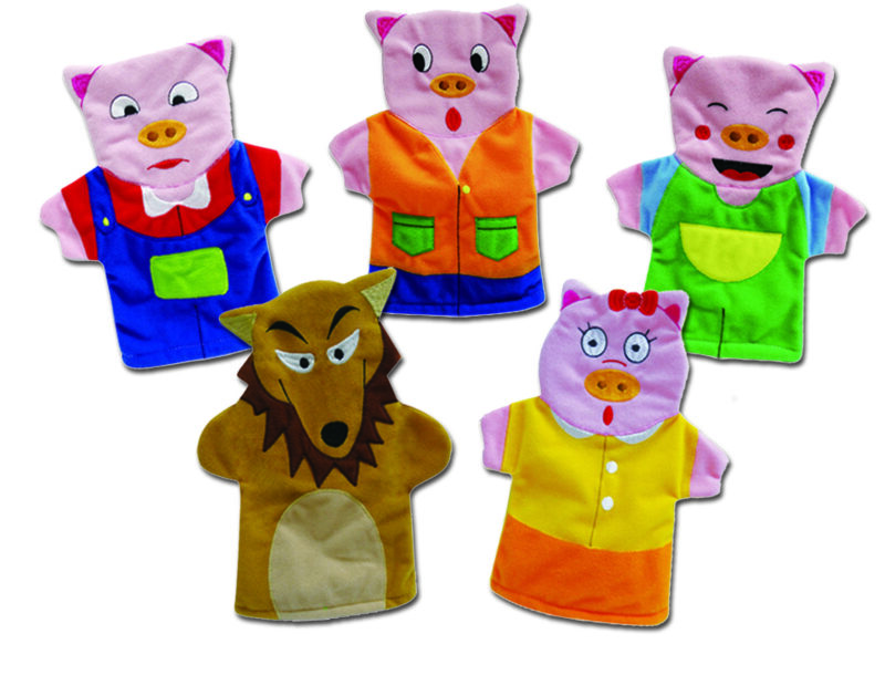 Eqd a set of 5 colourful hand puppets - easy to use by child or adult