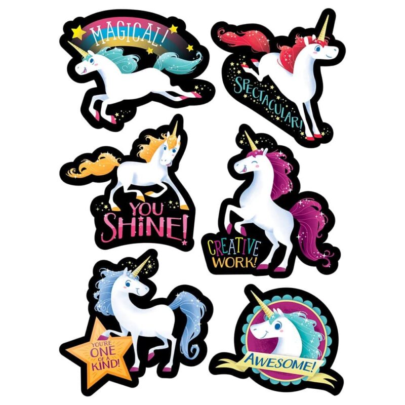 Creative teaching press these unicorn rewards stickers bring a little bit of magic to the classroom! This colorful set features whimsical unicorns along with positive phrases such as “magical! ”, “spectacular! ”, “you shine! ”, “creative work! ”, “you"re one of a kind! ”, and “awesome! ” use these bright stickers to motivate and reward students and children both in and out of the classroom! 30 stickers stickers are approximately 2" x 2" acid-free teachers and parents have been using our stickers as incentives to motivate and reward children for decades. Being rewarded for a job well done, chores completed, a good grade, or even a good effort makes children feel proud of themselves and believe that their accomplishment (no matter how small) was important.
