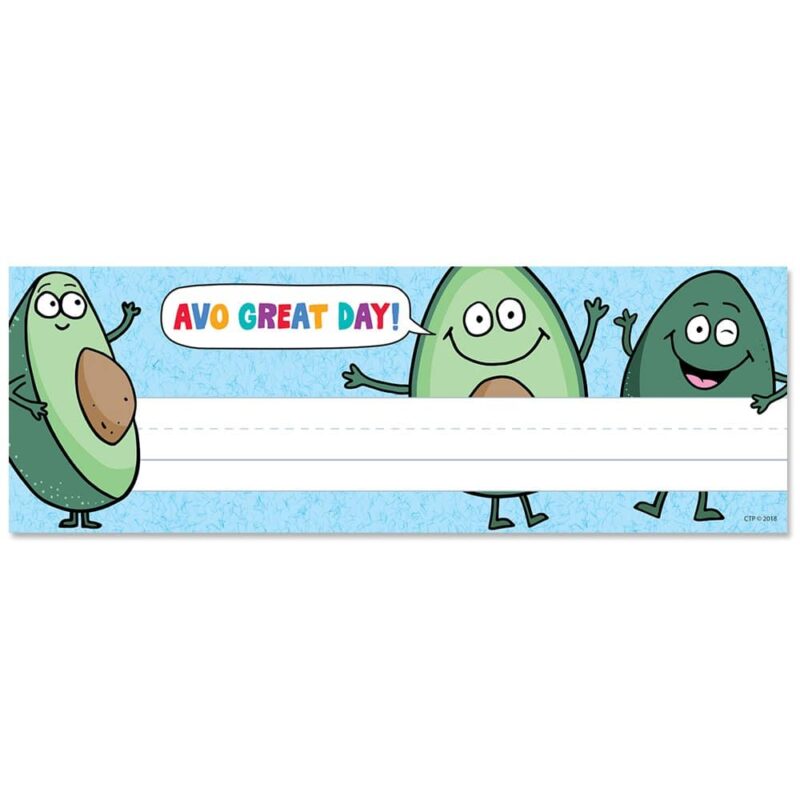 كريتف تيتشيج برس bring some pun to the classroom with these so much pun! Avo great day name plates.   students will love the avocado pun and motivating message of "avo great day! " name plates can also be used to personalize cubbies, seats at the table, take-home bags, classroom cabinets, folders, and more! These student name plates are great for use in the classroom, at a day care, or at a.  so much pun! Is a décor collection that highlights the humorous use of words and phrases that are alike or nearly alike in sound but different in meaning.   the smp collection uses wordplay to bring a fun and lighthearted vibe to the classroom that students and teachers will love. Name plates are 9½" x 3¼"
36 name plates per package
coordinates with so much pun! Products.