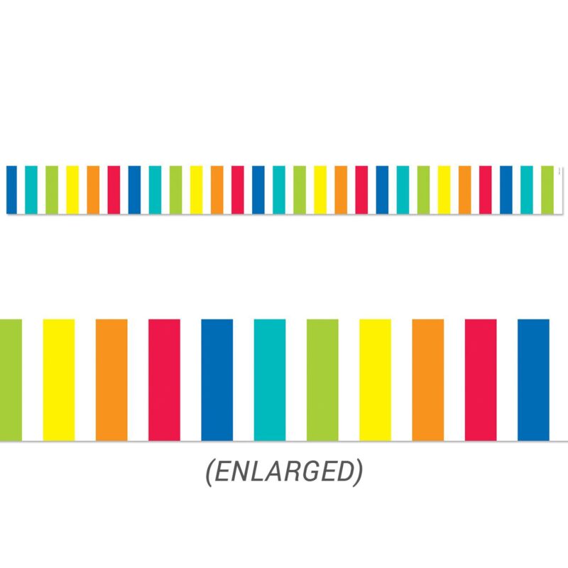 Creative teaching press smart and simple, this core decor rainbow bold stripes border features horizontal rainbow stripes. Use it alone to create a classic look or layer it with another border for a unique designer look. Perfect for use on bulletin boards in a wide variety of classroom, office, , and school settings. 35 feet per package
width: 3"