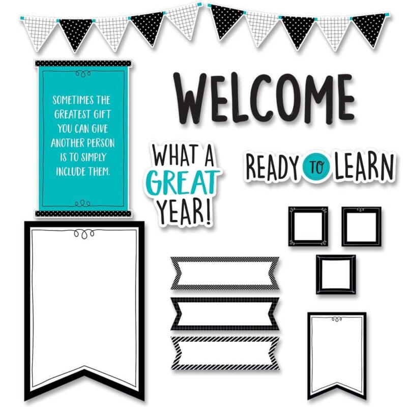 Creative teaching press the core decor ready to learn bulletin board has a simple and classic look that will brighten any classroom space. The set features bold black and white designs contrasted by pops of bright colors, making it a vibrant way to welcome students back to school! The 54-piece set contains:punch out letters that spell welcome (16. 75"w x 4. 75"h)1 blank pennant (11"w x 16. 5"w)36 student pieces (3. 625"w x 3. 625"h)2 motivational phrases (ready to learn and what a great year! )1 motivational mini-poster (sometimes the greatest gift you can give another person is to simply include them)3 mini pennant banners (17"w x 3. 5"h)3 customizable cards (10"w x 3"h)7 customizable pennants (5. 375"w x 8"h)bulletin board set also includes an instructional guide with bulletin board ideas, classroom activities, and a reproducible.