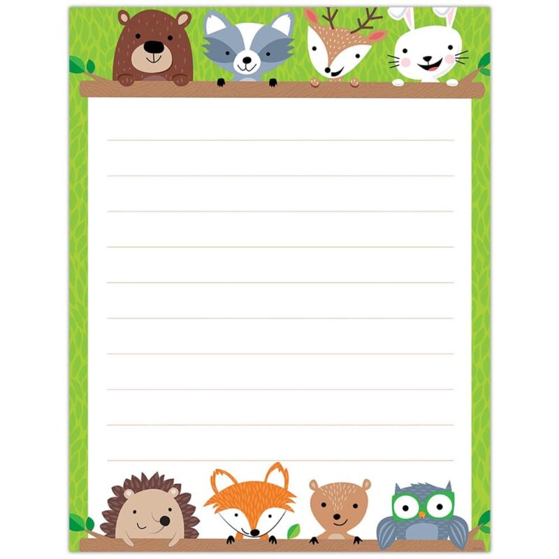 Creative teaching press friendly woodland creatures add a bit of whimsy to this adorable woodland friends blank chart. A bear, raccoon, deer, rabbit, hedgehog, fox, squirrel, and owl peek over the blank space on this lined writing chart. Chart measures 17" x 22" chart is perfect for: creating anchor charts posting reference content for science lessons (types of animals, trees, ecosystems, plants, flowers, etc. ) enhancing classroom themes such as camping, outdoors, and animals back of chart includes reproducibles and activity ideas to reinforce skills.