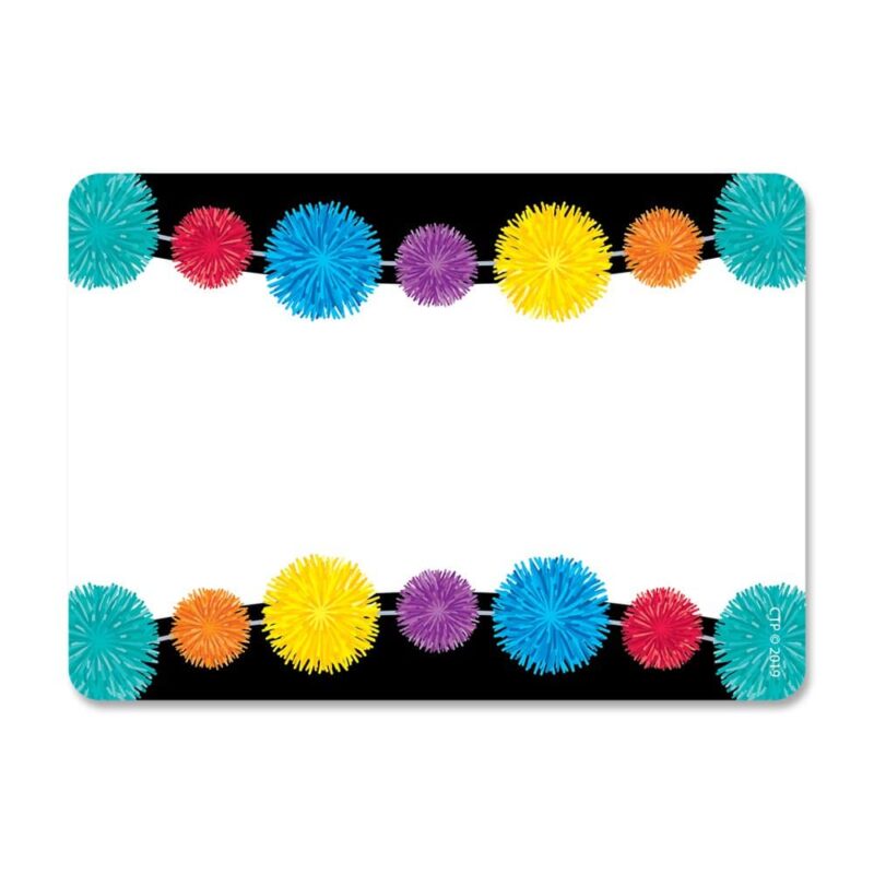 Creative teaching press bright pom-poms adorn these versatile pom-poms labels!   the festive design is great to use in many ways.   adhesive labels are great to use at school, home, and the office! Use them as name tags for first day of school, field trips, open house, back-to-school night, parent visitations, class parties, and more!   these labels are also perfect for organizing around the classroom or in an office.   use them for labeling supply bins, storage containers, book libraries, binders and folders, drawers, and more.   self-adhesive
3½" x 2½"
36 per package