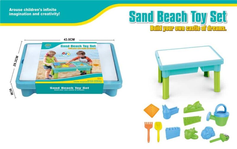 Mkt give your kids an interactive and fun play table with the outdoor sand and water table. They"ll enjoy hours of fun with this highly interactive play table, featuring a divided table with one half for sand and the other half for water. This sturdy table is easy to clean and comes with accessories product features:•contains 11-fun pieces\n•the activity deck snaps into place\n•easy assembling. No tools required