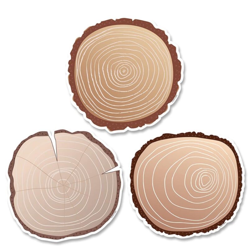 Creative teaching press bring the feel of nature to your bulletin boards and classroom displays with these wood slices 6" designer cut-outs. These cut-outs are great for creating bulletin boards about science, nature, trees, and camping.    the natural look of these wood slices makes them ideal for classrooms using the reggio-emilia approach in which the environment is the first teacher. Use them in science projects, art projects, or other craft projects. 36 per package
12 each of 3 designs