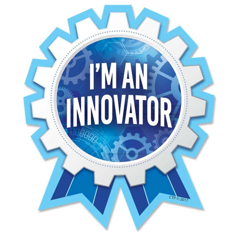 Creative teaching press reward students for their innovation with this “i'm an innovator! ” badge sticker. This badge features a modern gray and blue gears design and is perfect for recognizing a child's accomplishment in a stem (science, technology, engineering, math) or steam (which also includes the arts) program or lesson. This badge can also be used at makerspaces, summer camps, and classes at a museum or science center. Students will wear this incentive badge with pride to celebrate their special efforts. Parents will enjoy seeing their child come home with the badge and be excited to hear about their child's accomplishment. 36 adhesive stickers per package approximately 3" x 3 ½" acid-free