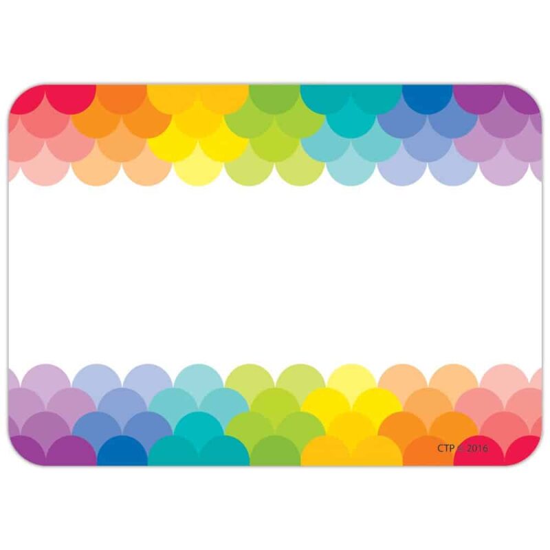 Creative teaching press these rainbow scallops labels are colorful and versatile to use at school, home and the office! They make great name tags for first day of school, field trips, open house, back-to-school night, parent vistations, class parties and more! These labels are also perfect for organizing all around the classroom and office. Use them for labeling storage bins, supply containers, book libraries, binders/folders and more. Self-adhesive 3 ½" x 2 ½" 36 per package