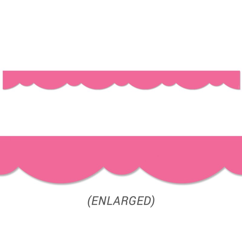 Creative teaching press a fun, fresh twist on a solid border!   this pink stylish scallops border features a playful double scallop design to create a neat and easy way to edge any bulletin board or classroom display.   also great for use on bulletin boards in an office, a , a college dorm, or a senior living residence.   with its versatile scallop design, this bulletin board border can be used alone to create a basic look or layered with another border for a more designer look.    
use this pink border for seasonal and holiday displays for valentine's day, easter, spring, and breast cancer awareness month. 35 feet per package
width: 2¾"