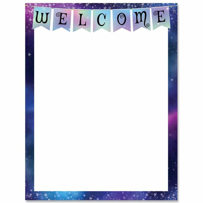 Creative teaching press this mystical magical welcome chart is out of this world! Use this chart to welcome students, parents, and faculty to the first day of school, back-to-school night, parent night, open house, and other special events!   or use this chart at a daycare, senior living residence, college dorm, or other school setting to welcome visitors and residents.   this celestial-looking chart can also be a nice complement to religious or faith-based classroom themes. Chart measures 17" x 22"
back of chart includes reproducibles and activity ideas.