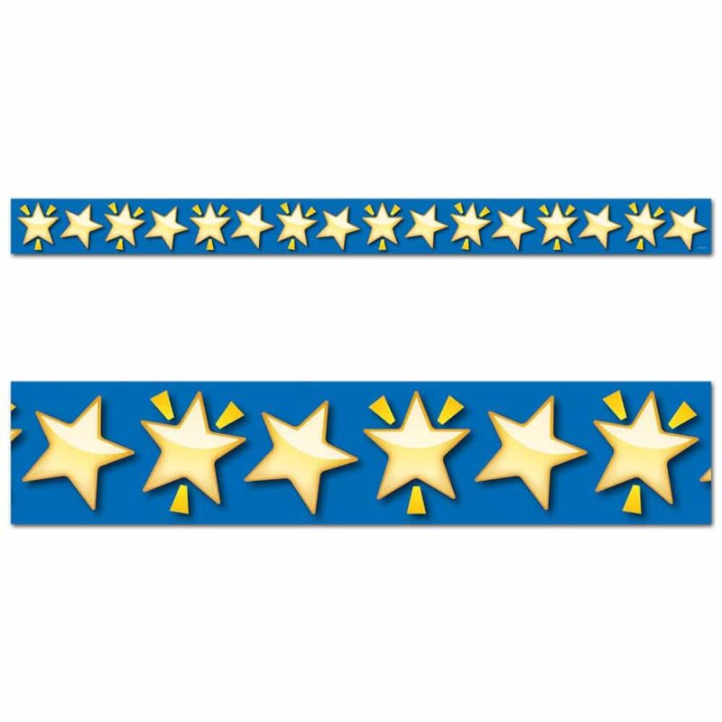 Creative teaching press this shining stars border features sparkling gold stars on a dark blue background. This cheerful border will brighten any classroom bulletin board or display especially those highlighting student work and special accomplishments. 35 feet per package width: 2¾"