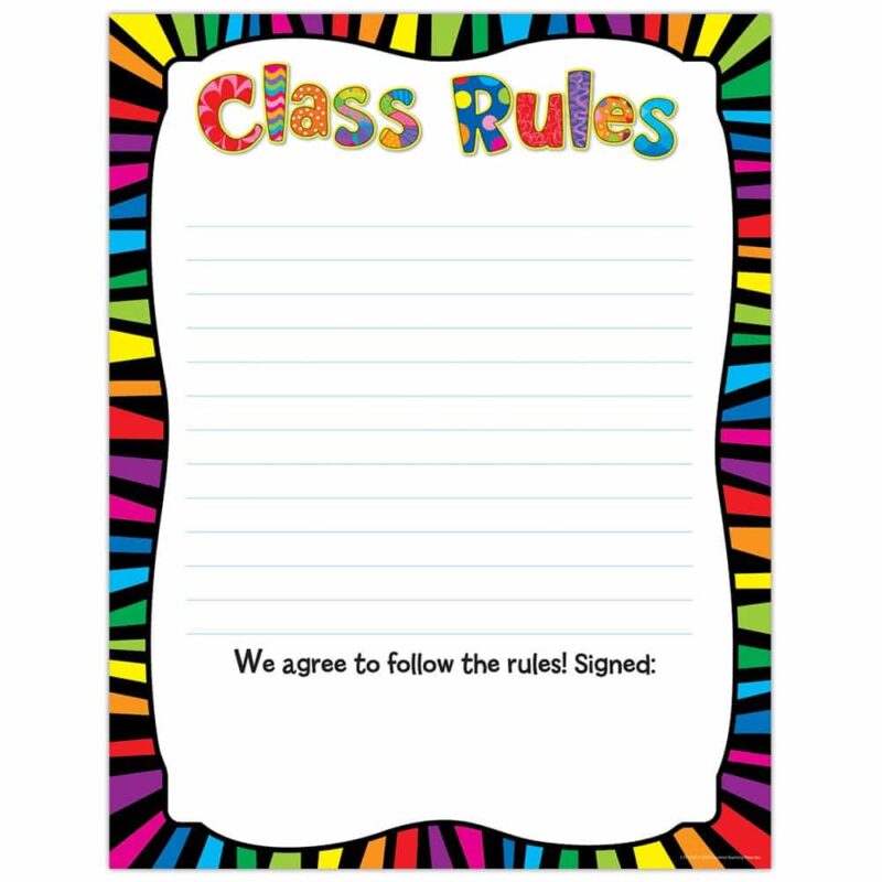 Creative teaching press use this brightly colored chart to display class rules and record student agreement in your classroom. Chart contains activity ideas and reproducibles on the back. 17" x 22".