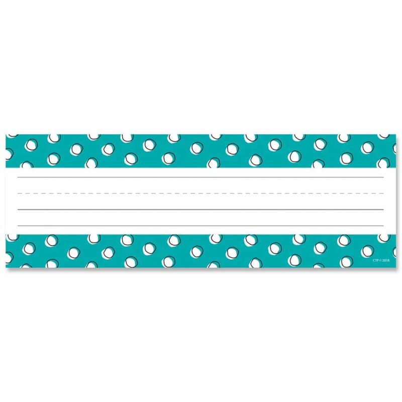 Creative teaching press these vibrant teal doodle dots name plates can be used to personalize student desks, cubbies, seats at the table, take-home bags, classroom cabinets, folders, and more! Student name plates are great for use in the classroom, at a day care, at a , or at a preschool. The cute polka dot design makes them versatile for use in a variety of classroom displays and themes. Tip: laminate name plates and use as word bank labels or label learning centers. Name plates are 9½" x 3¼" 36 name plates per package