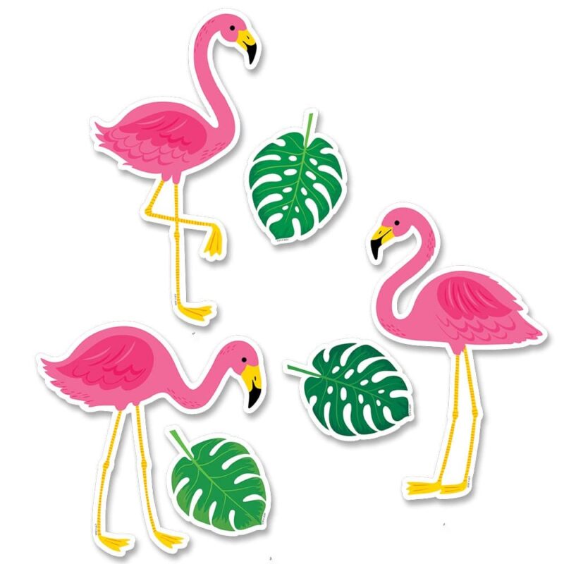 Creative teaching press bright and bold, these palm paradise flamingo fun 6" designer cut-outs feature vibrant pink flamingos and lush green tropical monstera leaves.   they are great for accenting a variety of classroom displays, bulletin boards, and student projects.    use them  as labels for storage bins, desk tags, accents on bulletin boards, writing prompts, learning center activities, and more! Great for displays about birds, plants, and nature. 72 per package
12 each of 3 flamingo designs
12 each of 3 leaf designs