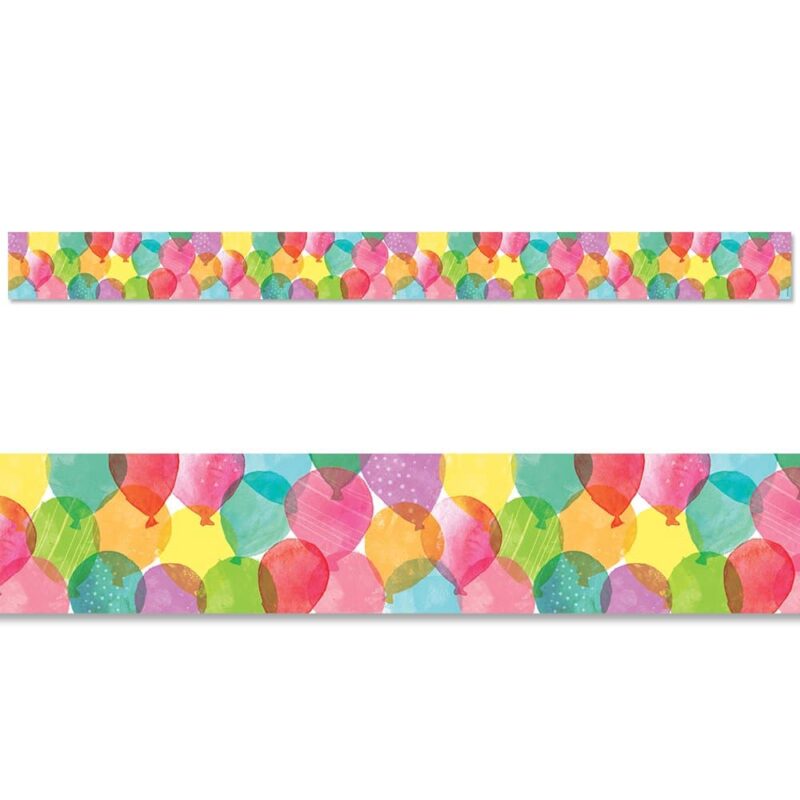 Creative teaching press nothing says party like colorful balloons!   use this fun balloon party border for trimming birthday bulletin boards or holiday-themed bulletin boards and displays.   make an easy birthday crown by taking a strip of border and stapling it to make a circle.   attach a cute birthday-themed cut-out, such as a cupcake or a star, and ta-da... An instant birthday crown! 35 feet per package
width: 3"