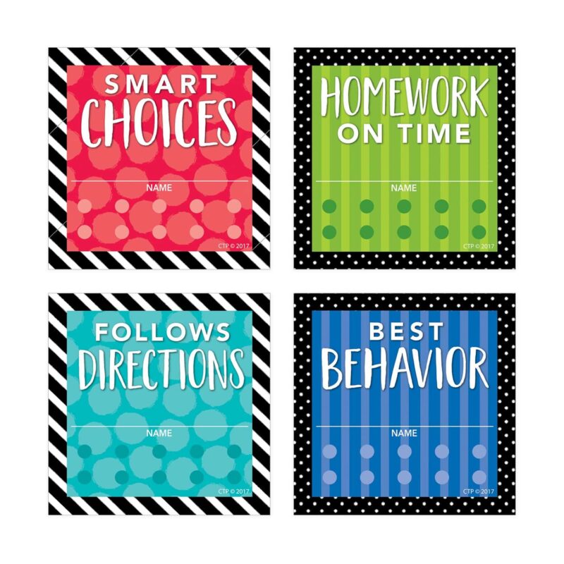 Creative teaching press students will love these bold and bright punch cards incentives! Track progress as children exhibit good behavior, follow directions, complete homework on time, and make smart choices. Punch cards are an easy tool to use as part of your classroom management routine to help students stay focused on meeting a goal or desired behavior. The bright colors create a design that is warm, friendly, and inspiring. 4 card designs: smart choices homework on time follows directions best behavior 10 punches per card 144 punch cards total 36 each of 4 designs each punch card approximately 2¾" x 2¾"