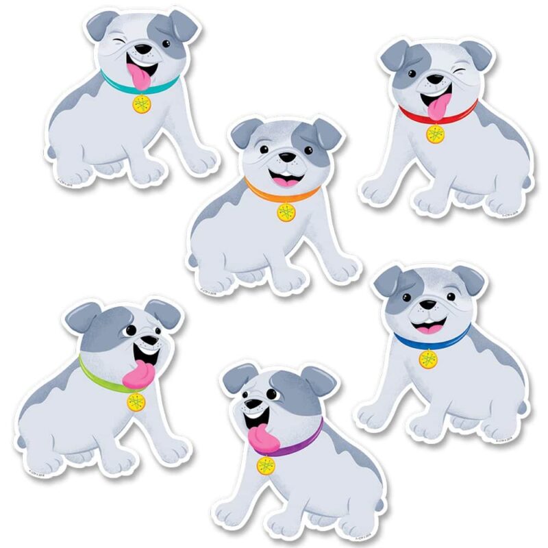 Creative teaching press woof! Woof! These mid-century mod dog 6" designer cut-outs can be used in so many ways! They are perfect as labels for storage bins, desk tags, accents on bulletin boards, writing prompts, learning center activities, and more! As a fun activity, have students write about their pet at home, a class pet, or even a pet they read about in a story. Or, have students write down the things they need to do to care for a dog or a pet. 36 pieces per package 6 each of 6 designs coordinates with ctp 8444 on the road to learning mini bulletin board.