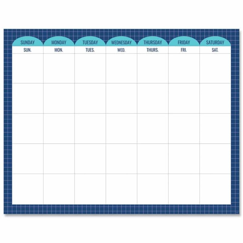 Creative teaching press soothe your senses with this calm & cool calendar chart.   it features big squares for writing in dates or for posting calendar days, 3" calendar cut-outs, or 3" designer cut-outs.   the serene design uses calming colors and a basic grid pattern with accents of half-dots.   use this large classroom calendar during any daily calendar lesson or circle time at a preschool, elementary school, or daycare.  
calm & cool is a décor collection that uses simple patterns and soft colors to evoke a feeling of calmness and soothe the senses.   the result is a comforting classroom environment that promotes concentration, cohesiveness, and contentment. Chart measures 28 ½" x 22 ¼"
pair with calm & cool calendar days and calm & cool months of the year mini bulletin board.
