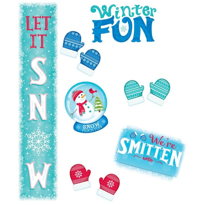 Creative teaching press celebrating winter is "snow much fun" with this versatile winter-themed bulletin board. It is perfect for a generic seasonal decoration in a classroom, on a door, in an office, or anywhere a little winter fun is needed! It can also be used to show off children"s work or to add a special touch to a winter class project. Use one mitten per student or a pair. Mittens can be placed back-to-back and hung in a window or from the ceiling with a piece of ribbon or string. This 40-piece snow much fun bulletin board set includes: a large "let it snow" vertical banner (8" x 39"), 36 student mittens (3. 25" x 4"), a snow globe accent, "we"re smitten with…" sign, and a "winter fun" sign. Bring a touch of winter to your lessons! The small mitten pieces can be used for a variety of content-related activities such as sight word memory games, word family matching, and number identification. Or have students write their favorite winter activity or tradition on their mitten and hang the mittens around the room. Have children make snowflakes from plain paper to be hung with the mittens. This will make any room look like a winter wonderland! For more winter bulletin board ideas and christmas bulletin board ideas, follow us on pinterest.