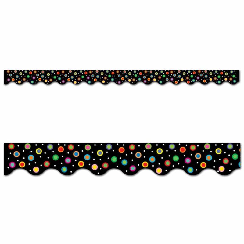 Creative teaching press add eye-catching flair to bulletin boards, doors, and common areas with this stylish border! This bright color palette and coordinating patterns pop and can turn any area into a dazzling designer space. 2 ¼" wide 35 feet per package