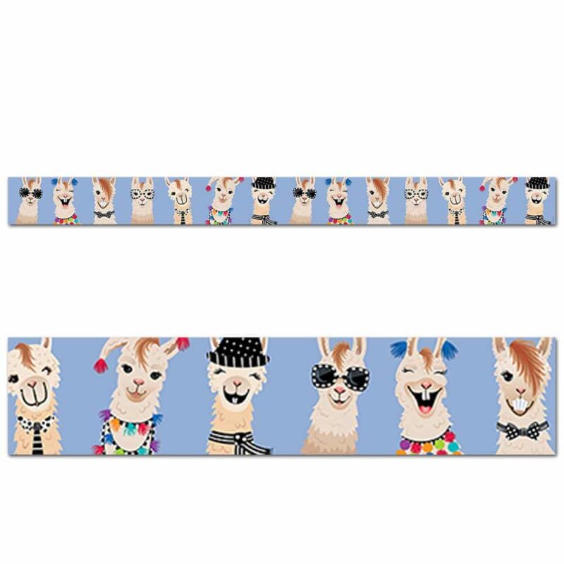Creative teaching press need a cute border? No prob-llama! This llamas border features charming llamas on a colorful background. Their cheerful personalities and silly smiles will surely be a fun trim on any bulletin board or classroom display. 35 feet per package width: 3"