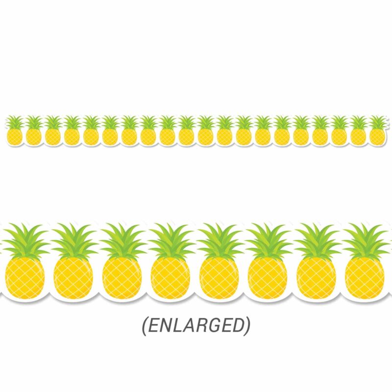Creative teaching press a sweet-looking border to add a "pop" of color to your bulletin board, this palm paradise pineapples border features juicy pineapples side by side.   use it to accent a "sweet work" bulletin board or a "this year was sweet" bulletin board at the end of the school year. 35 feet per package
width: 3"   
