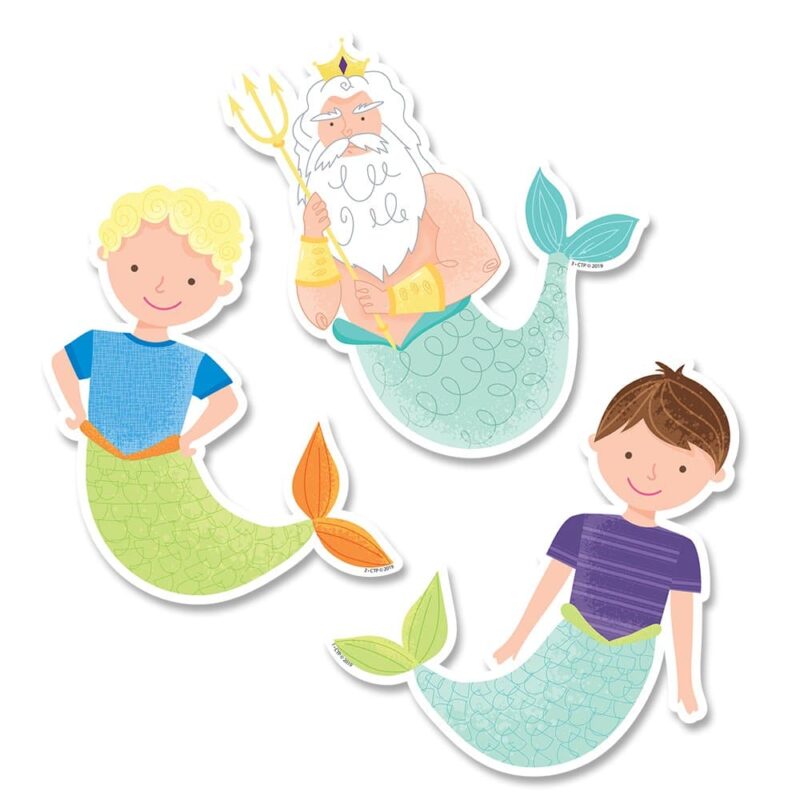 Creative teaching press go under the sea with these mystical magical king neptune and friends 6" designer cut-outs. They can be used as labels for storage bins, desk tags, accents on bulletin boards, writing prompts, learning center activities, and more!   create a bulletin board or student project around these themes: "dive into a great book," "swimming into summer (or insert any topic)," and "happy to sea you! " for a back-to-school themed bulletin board.   36 per package
12 each of 3 designs