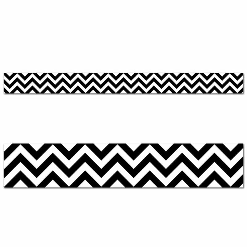 Creative teaching press get inspired with chevron! The simple b&w color and modern design of this black chevron border will be a sophisticated trim on any bulletin board or classroom display. The sleek design will add eye-catching flair to bulletin boards, doors, offices, and common areas! Mix and match this color with other designer décor collections. 35 feet per package width 3"