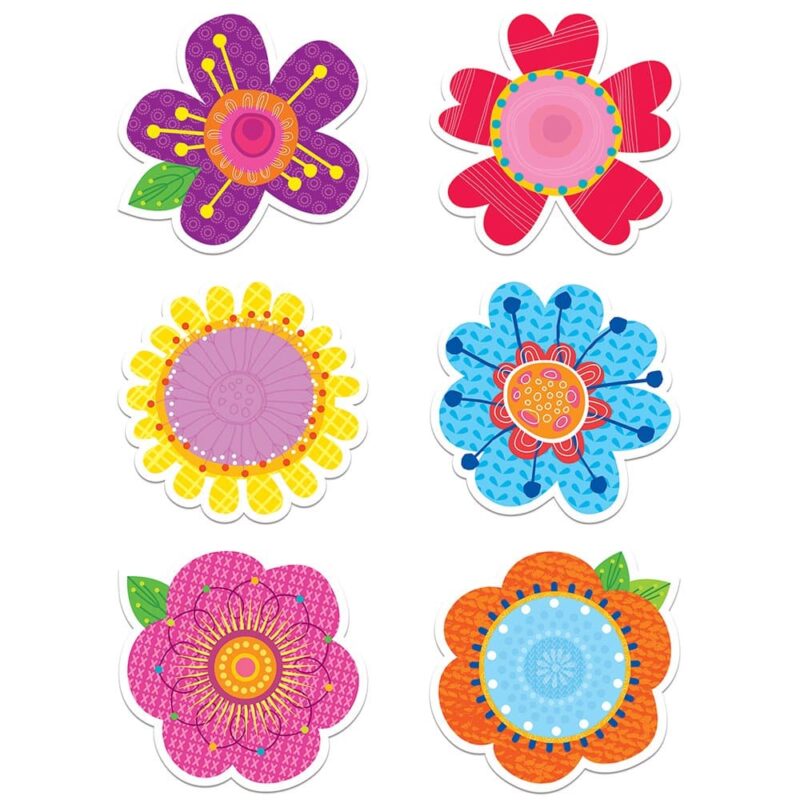 Creative teaching press colorful springtime flowers will bloom all over your room with these brightly colored springtime blooms cut-outs. To bring life to your space, glue two flower cut-out, back to back, and hang around the room with fishing line or cute ribbon. After a long winter, the freshness of spring will come bursting into your room. Springtime blooms cut-outs are also perfect for any summer or seasonal display, bulletin board or craft project. 36 per package 6 each of 6 designs aproximately 6" x 6" tip- 6" designer cut outs are perfect for: crafting projects holiday and seasonal decorating writing notes or invitations student book covers displaying photos or student work door or cubby tags classroom projects and more! Mix and match our designer themes with fun accents in your classroom to create a colorful learning environment for your students. For more ideas visit our creative galleries.