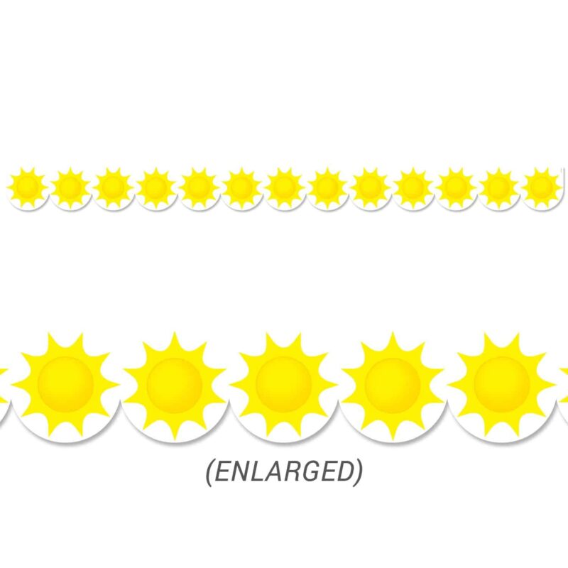 Creative teaching press brighten any bulletin board with this cheerful suns border.   use these bright suns to trim a variety of bulletin boards with outdoor scenes, such as on a farm, in a garden, in a backyard, and at the beach.   great for displays about nature, science, camping, summer, and plants.   35 feet per package
width: 2¾"