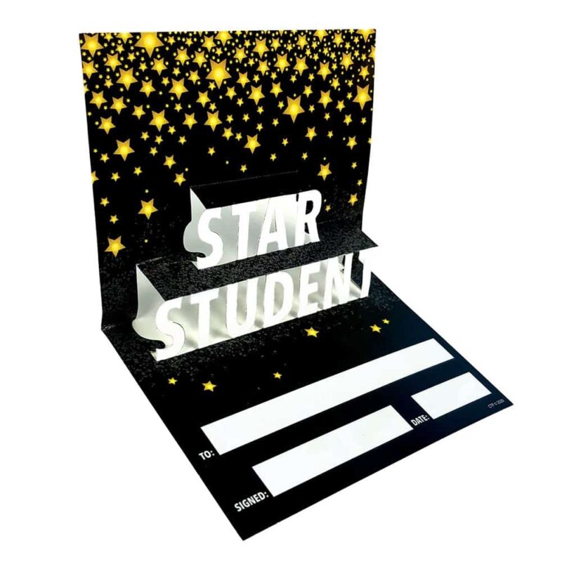 Creative teaching press celebrate student achievements in 3-d style!   use this bright and bold pop it!! Star student award to recognize students' outstanding behavior, positive attitude, and super effort.    the 3-d design of this student award certificate is great for children in a wide range of age or grade levels.   awards are easy to personalize for each student and special occasion.   
bonus: awards are printed on sturdy paper stock so they can be enjoyed for years to come.    30 colorful awards per package
5½" x 8½" 