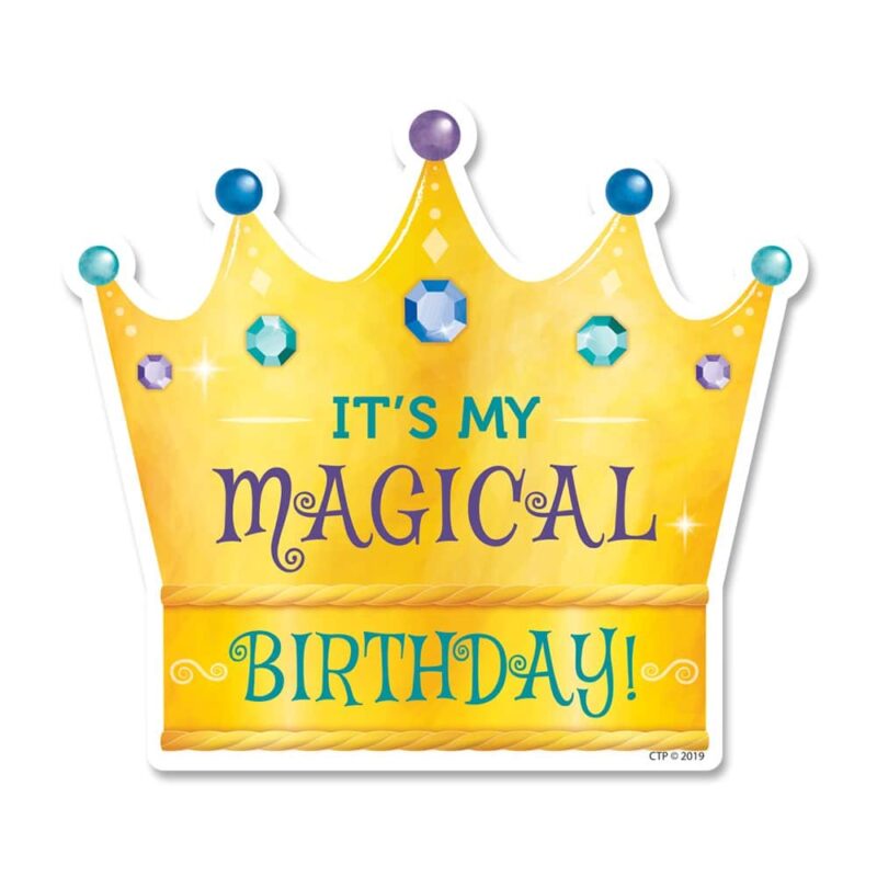 Creative teaching press students will love wearing this mystical magical it's my birthday badge sticker.   students will proudly wear this colorful crown sticker all day long to celebrate their special day. Parents will enjoy seeing their child come home with the badge and be excited to hear about their child's special day at school. 36 adhesive stickers per package
approximately 3 ¼" x 3 ¼"
acid-free