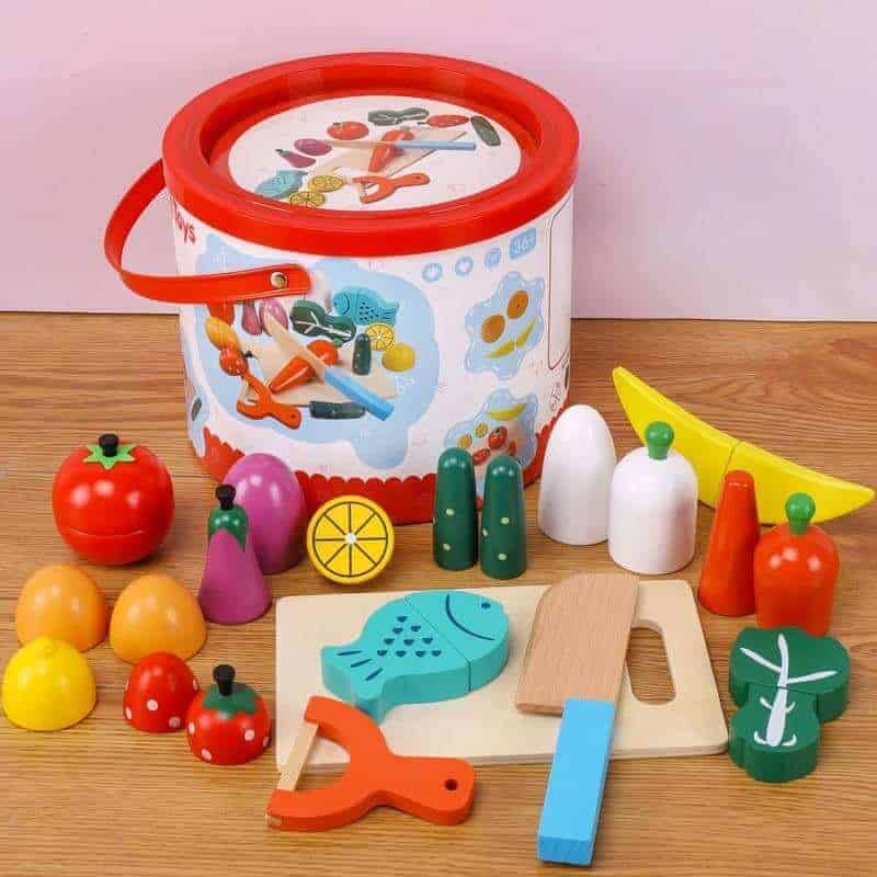 Mkt wooden kitchen toys cutting fruits vegetables