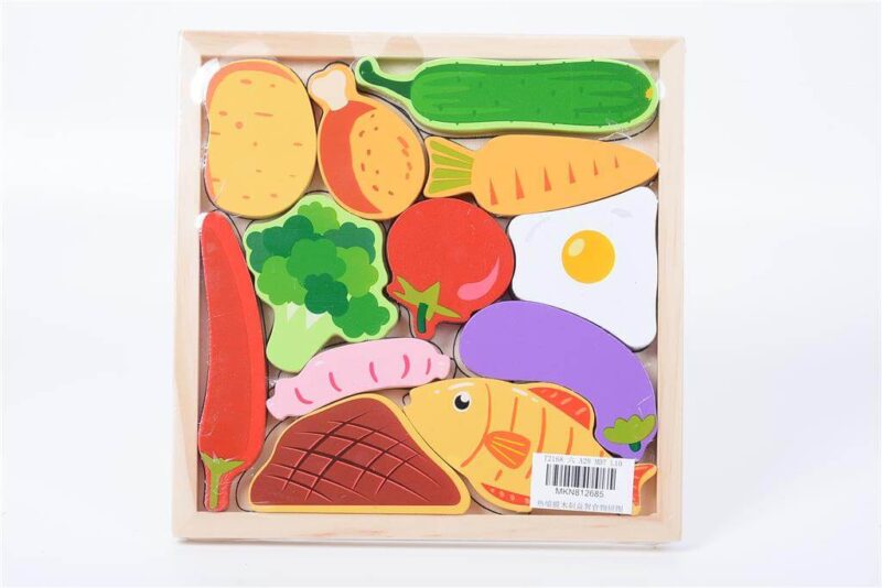 Mkt colorful 3d food puzzle has soft color, the wood are made of green and healthy wood and does not hurt hand