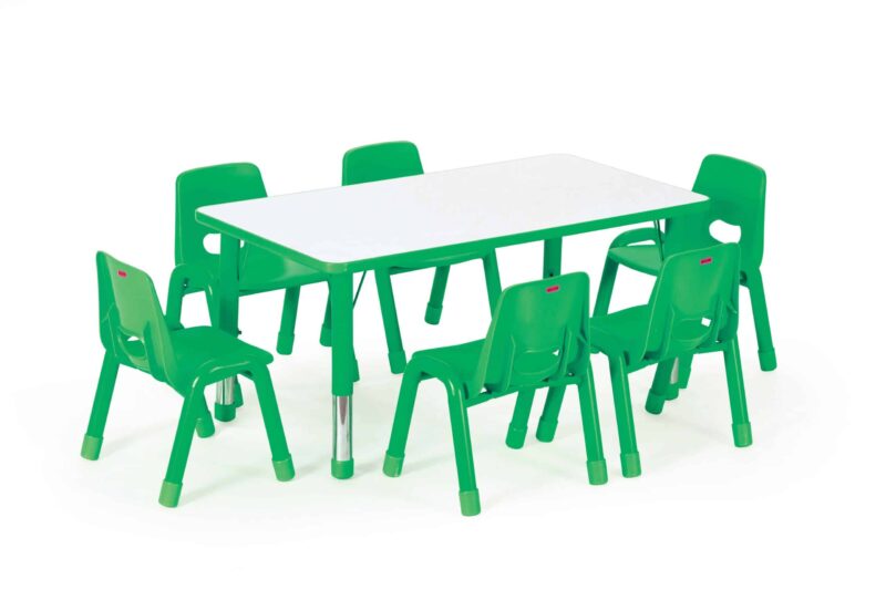 Yucai size 120x60x40-60cm adjustable in height from 40 to 60 cm. Double melamine cover, scratch resistant. Its legs are reinforced with steel. Available in combined colors between white with: red, blue, yellow, green use for children from 3 to 8 years old.