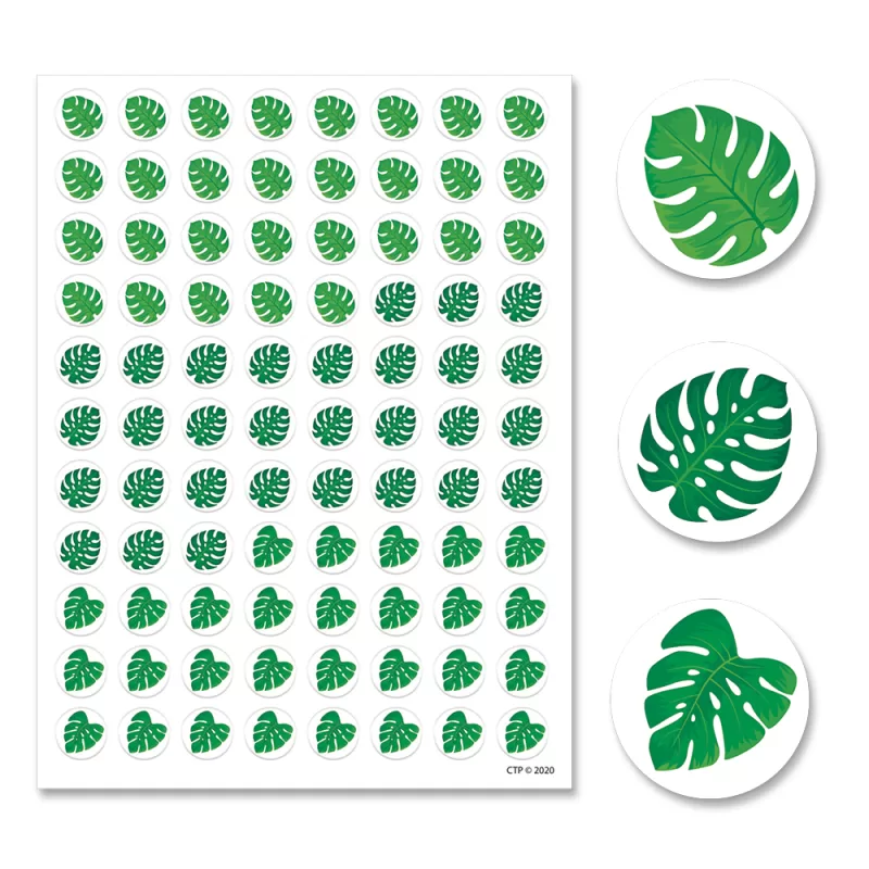 Creative teaching press <p>calming green monstera leaves hot spots stickers will reward students for their "unbe-leaf-able" efforts and accomplishments.   use the mini stickers with our classroom incentive charts and individual student incentive charts.   the green leaves are great for classroom themes such as tropical island, jungle, rain forest, and plants. </p> <ul> <li>880 stickers per package</li> <li>approximately ½"</li> </ul>