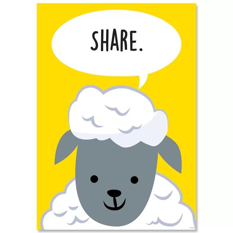 Creative teaching press <p>add character and inspiration to any space with the thoughtful words and uplifting art on this motivational poster.  </p> <p>poster features a white sheep on a yellow background with a speech bubble that says: "share. "</p> <p>with their encouraging messages and bright colors, inspire u motivational posters can be used in a classroom, school, home, church, or anywhere a little inspiration is needed.   </p> <p>poster measures 13⅜" x 19"</p>