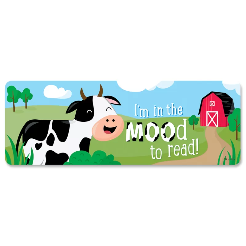 Creative teaching press students will love the cow-themed pun on these farm friends i'm in the mood to read bookmarks.   they are perfect to hand out to students for their achievements in reading programs, for read-a-thon events, and for student birthdays. Just like the happy cow on this bookmark,  students will be in the mood for reading! <ul> <li>30 bookmarks per package</li> <li>bookmark measures 2½" x 7"</li> </ul>
