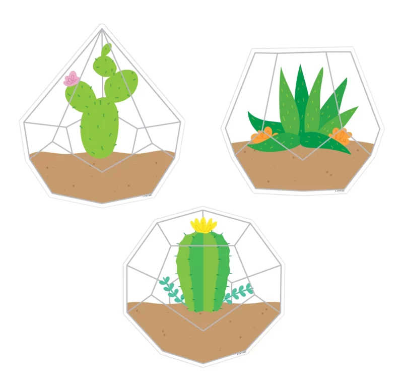 Creative teaching press <p>escape to a plant haven with these terrariums 6" designer cut-outs. They can be used as labels for storage bins, desk tags, accents on bulletin boards, writing prompts, learning center activities, and more! Great for use on bulletin boards about plants and nature. </p><ul><li>36 pieces per package</li><li>12 each of 3 designs</li></ul>